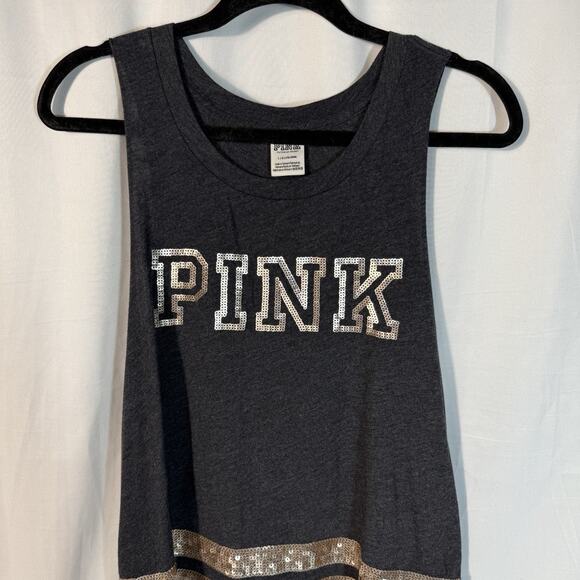 PINK VS Tank Top With Gold Sequin Logo Sz Large - Picture 1 of 5